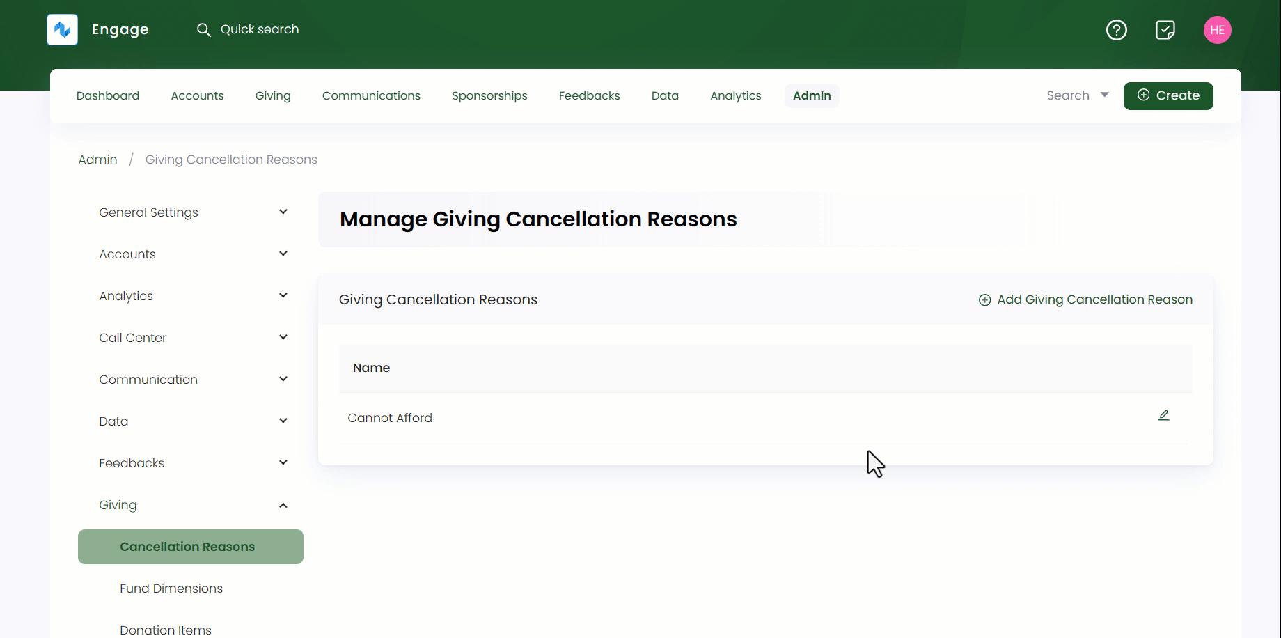 Add giving cancellation reason