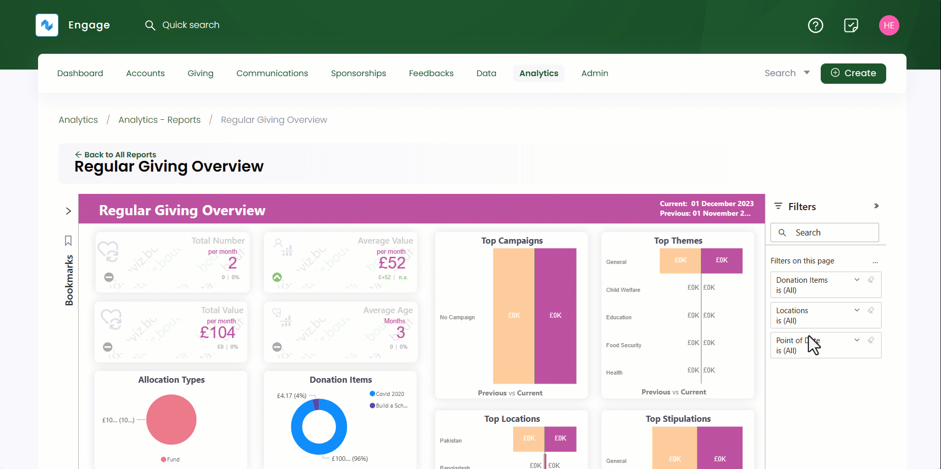 Changing filter selections