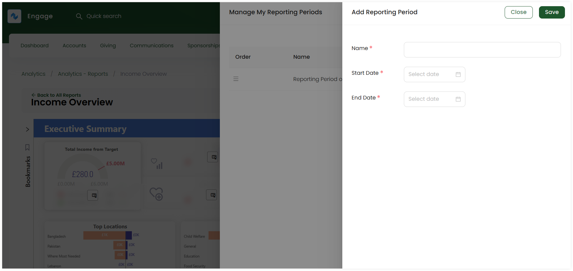 click add reporting period