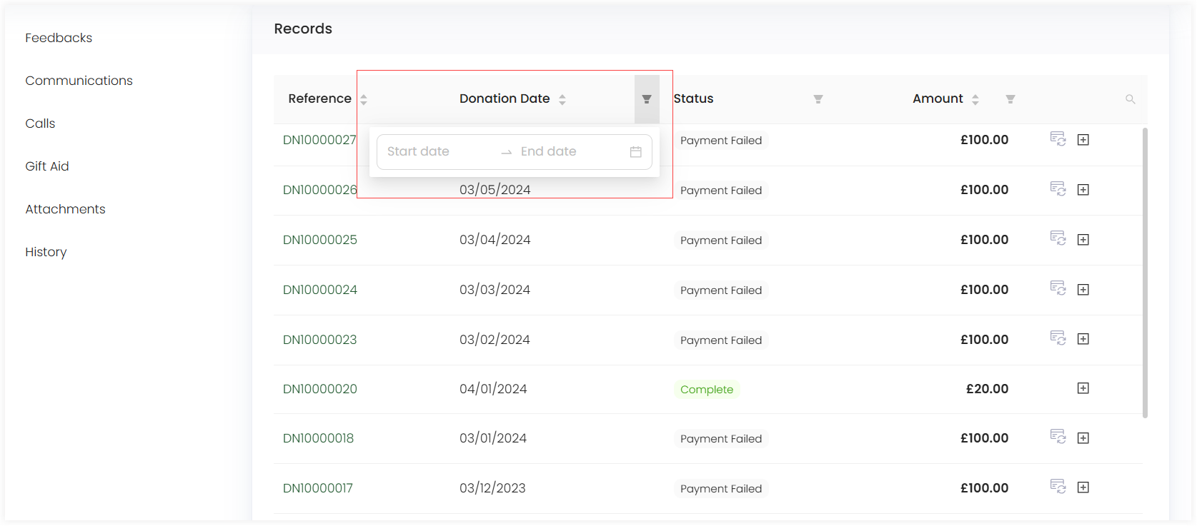 Donation Date Filter