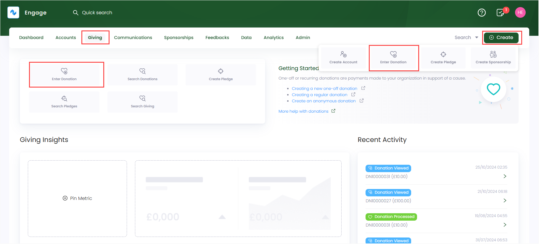 enter scheduled giving donation