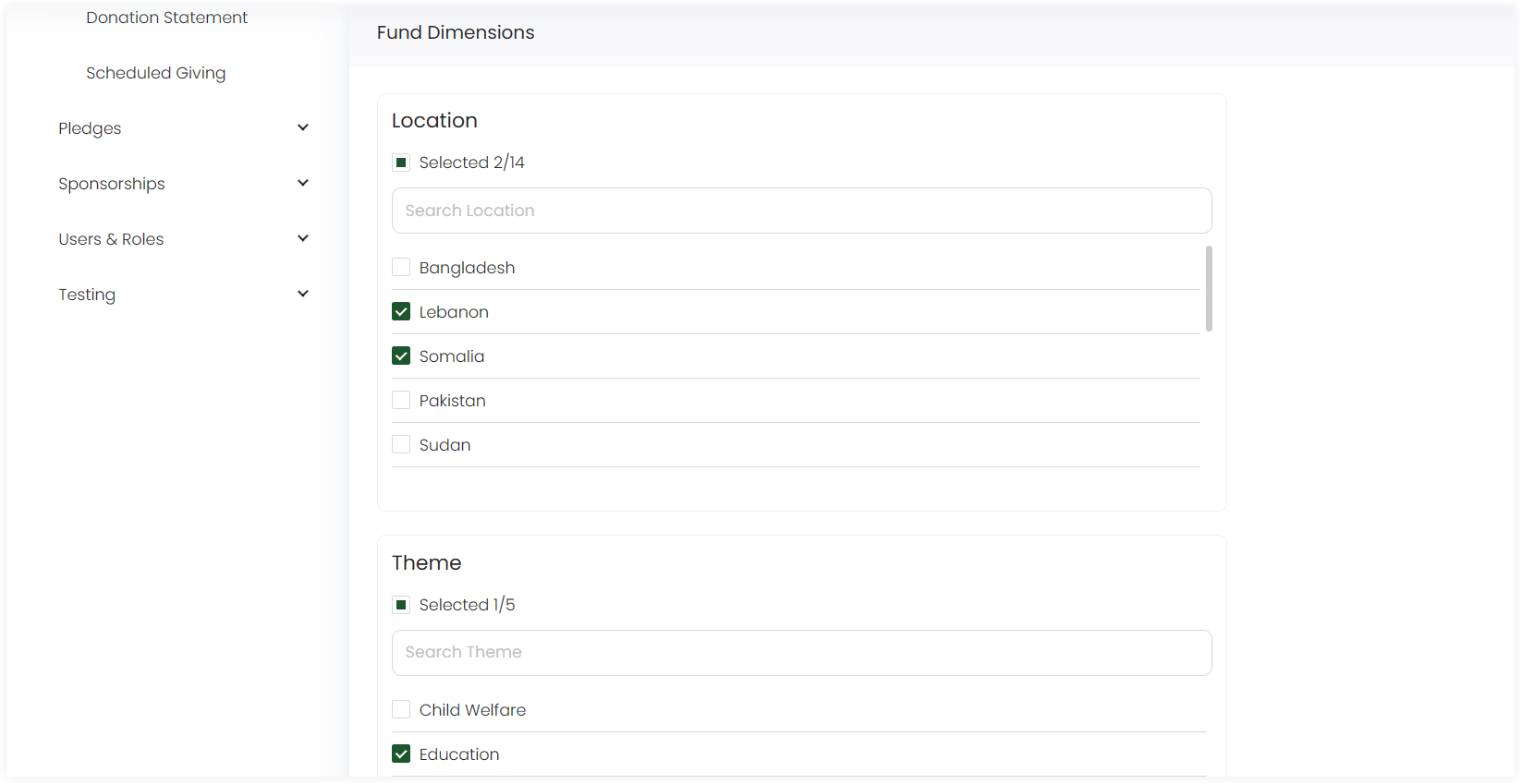 Fund dimension section