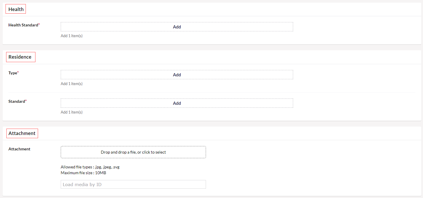 Input health, residence, attachment information section