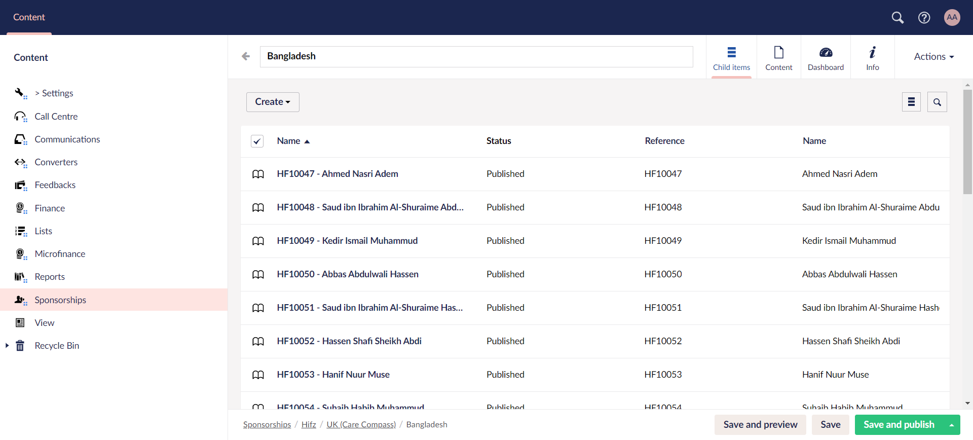 list of added beneficiaries