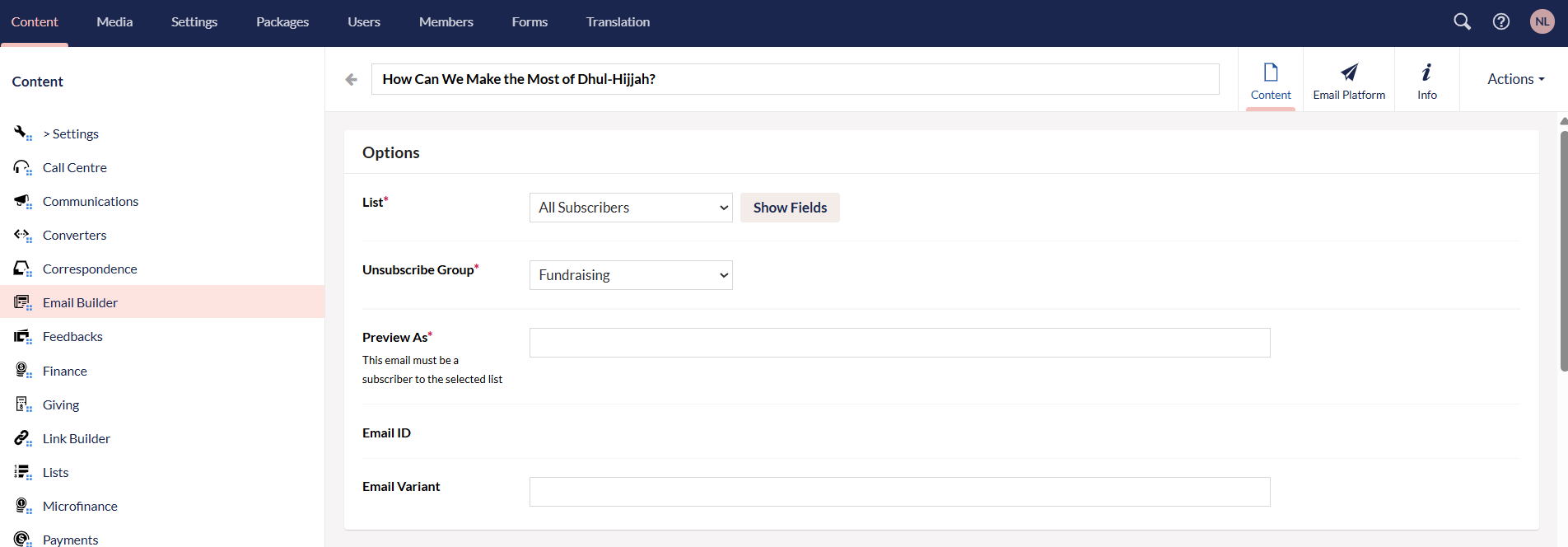 options section