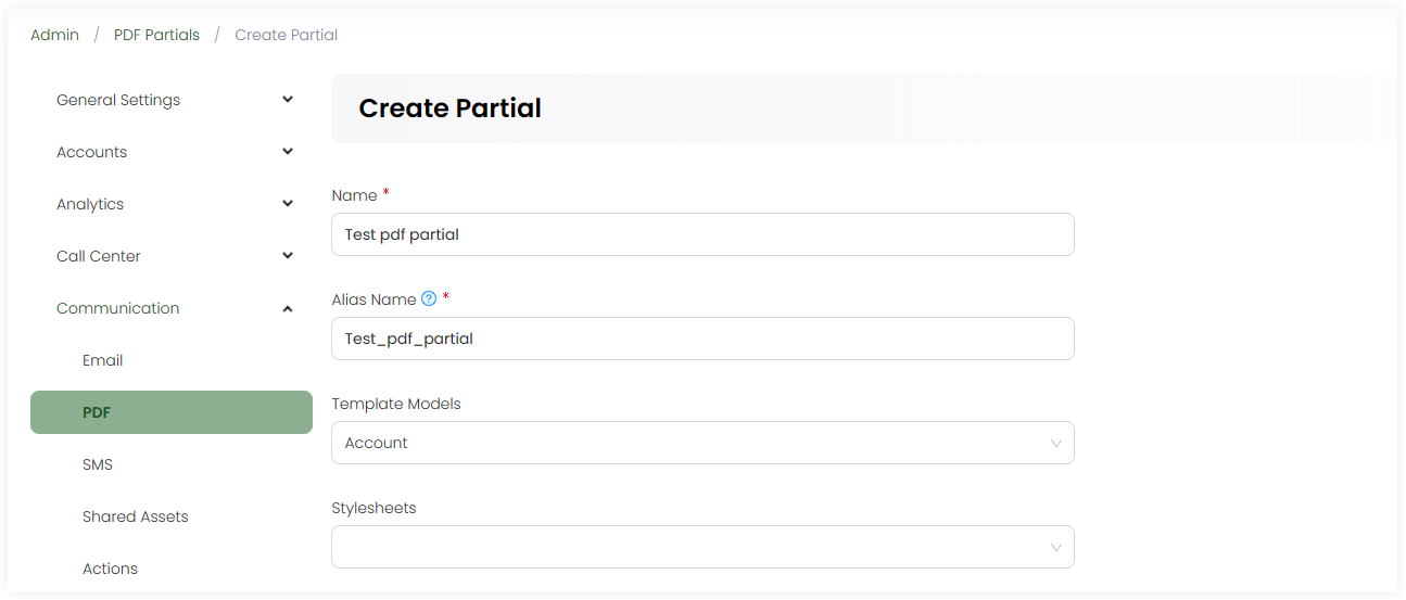 Create Partial first section