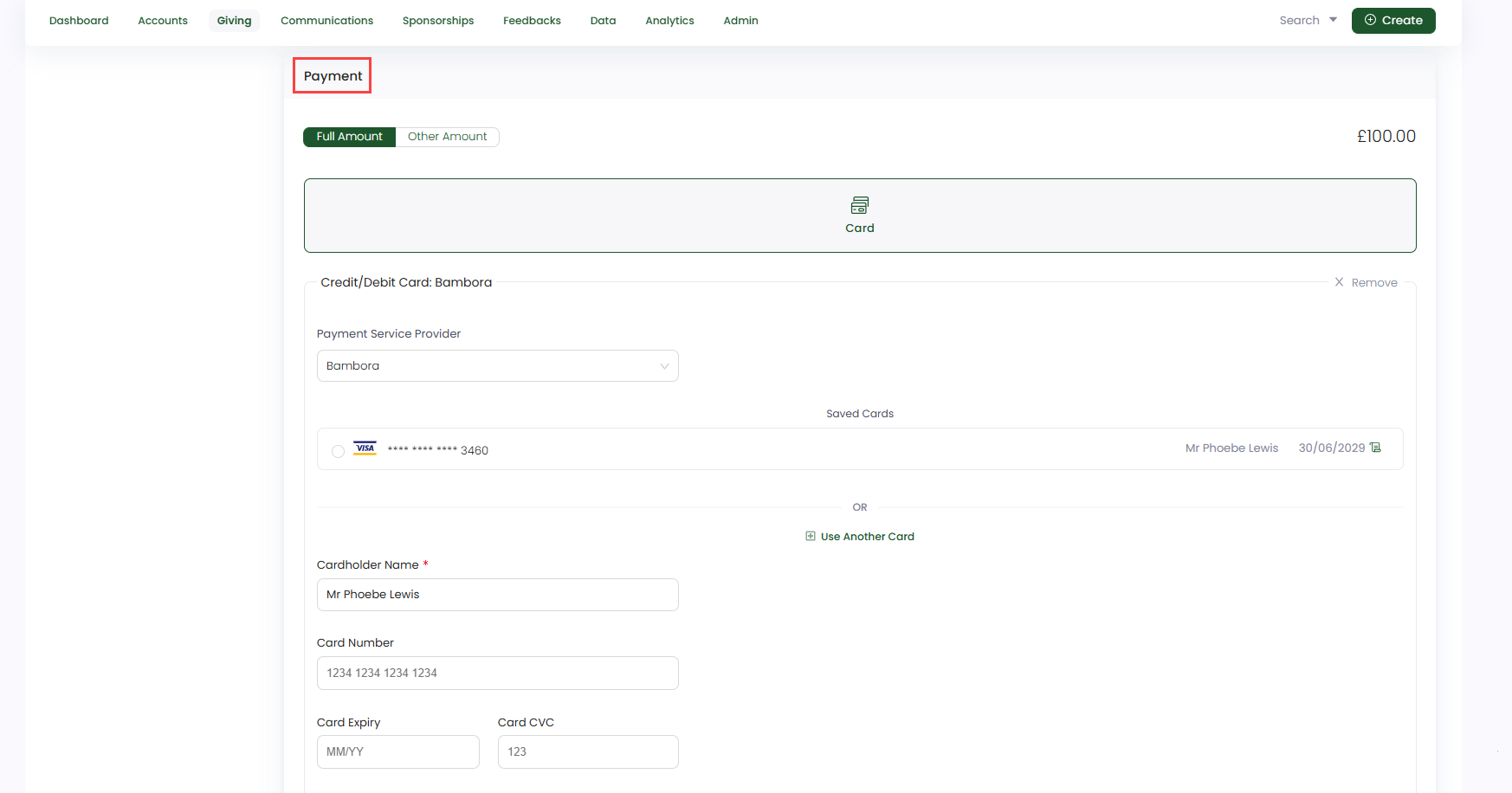 payment section