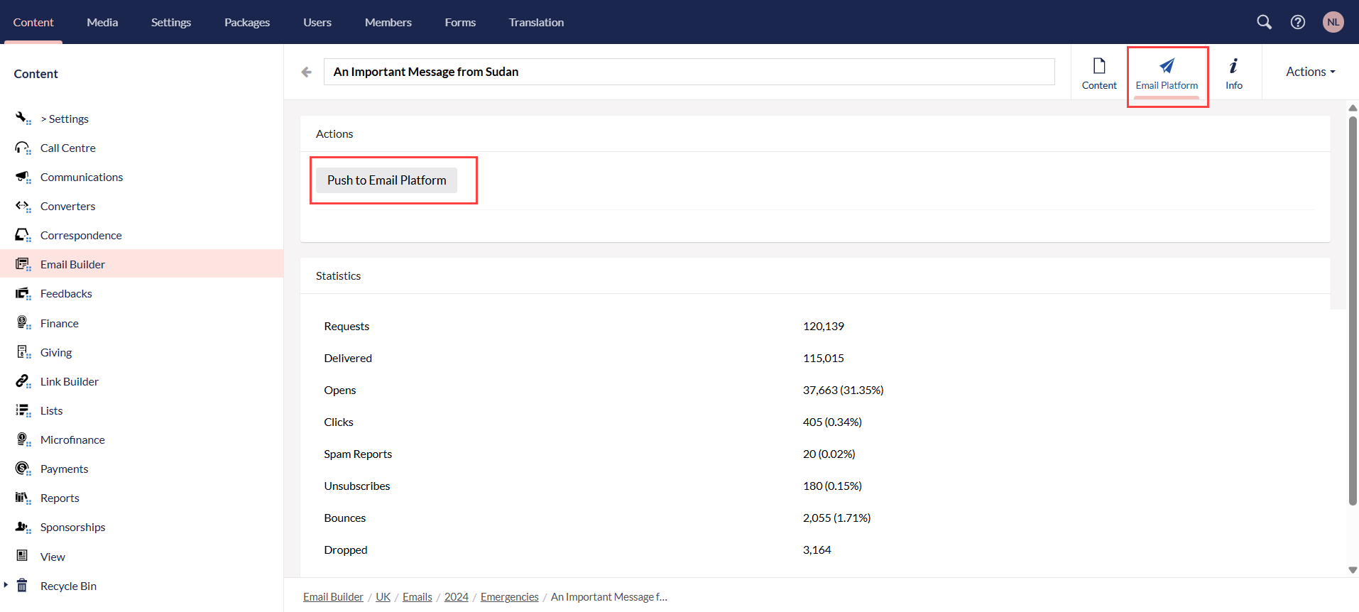push to email platform
