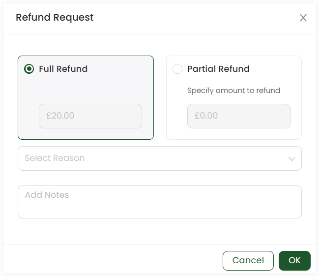 Refund request screen