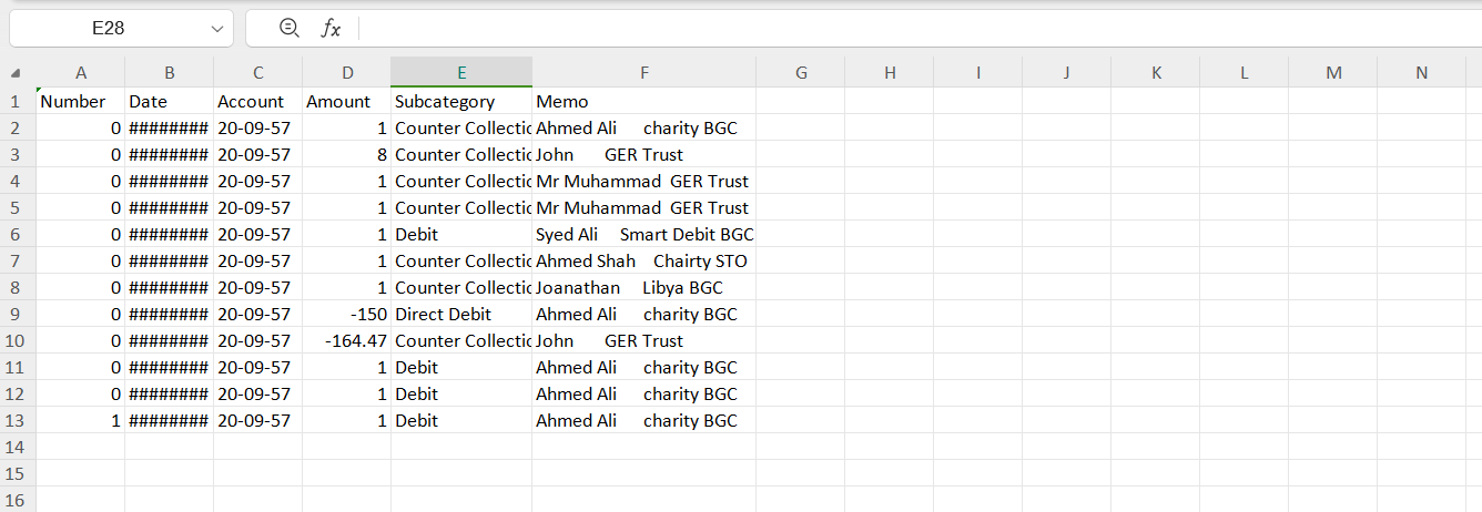 Sample bank statement