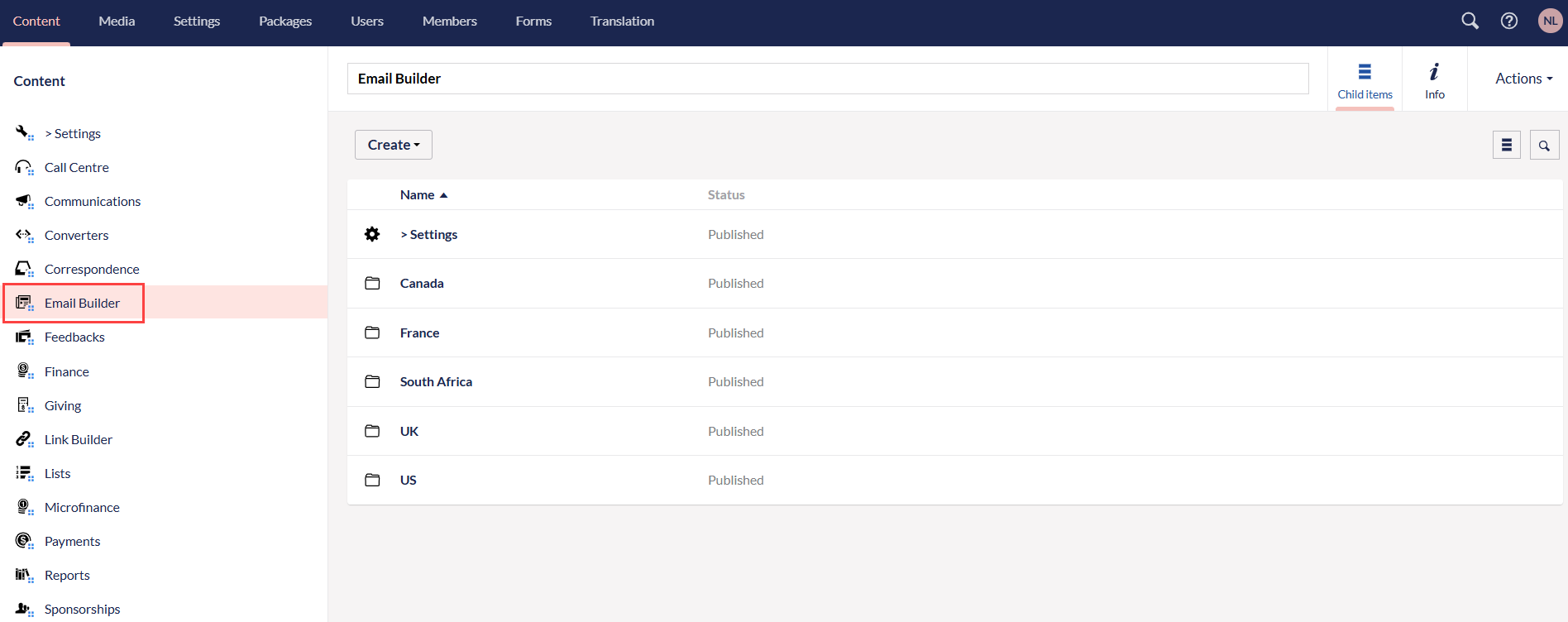 select email builder