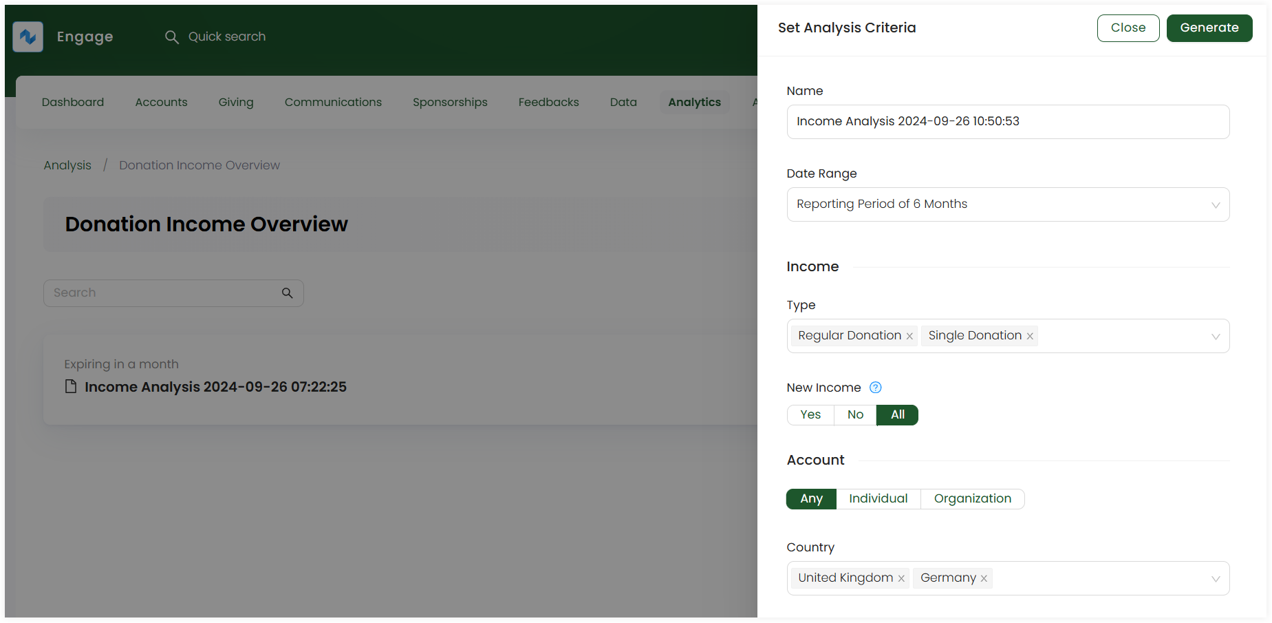 set analysis criteria