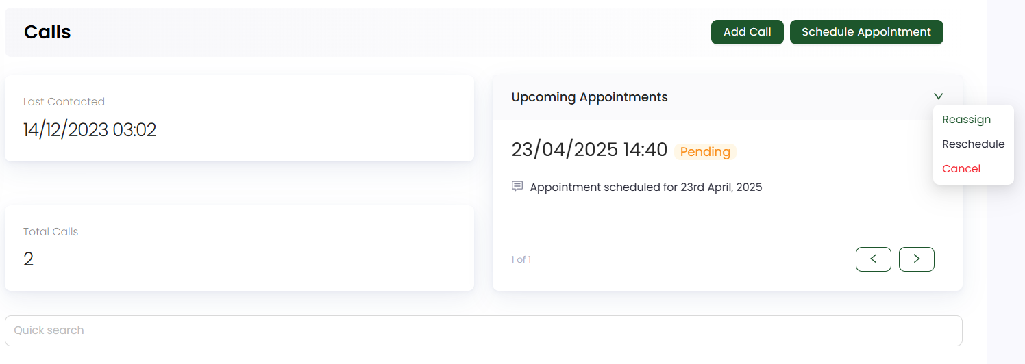 show appointments section