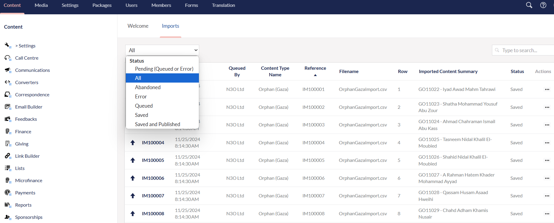 show imports section